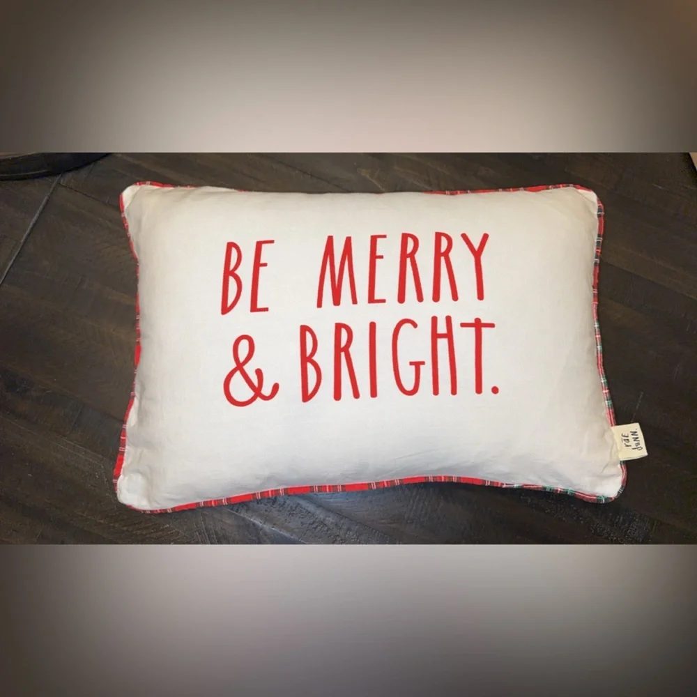 Rae Dunn Christmas Holiday Seasonal Home Accent Throw Pillow Cover Be Merry &